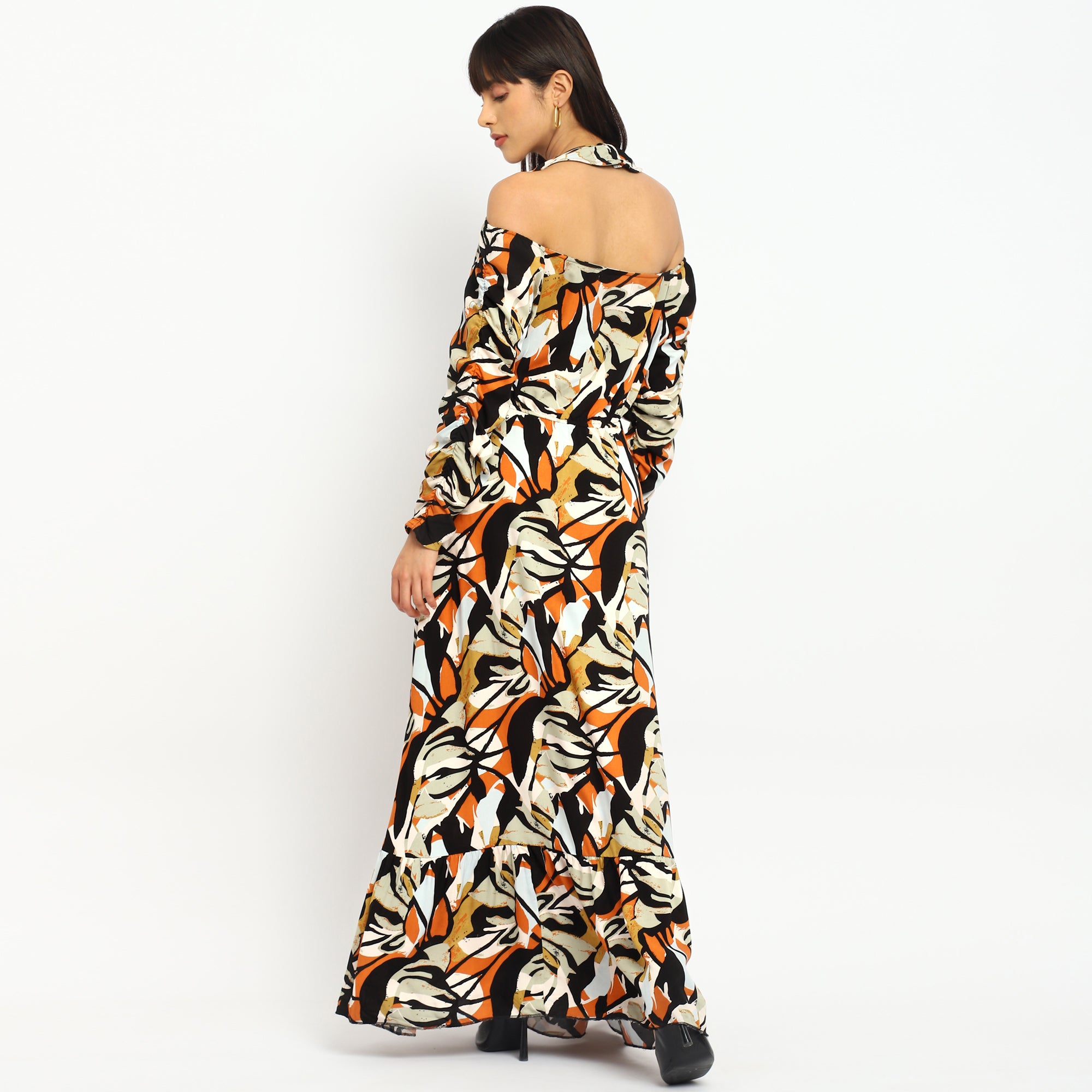 Tropical Rhapsody Cold-Shoulder Maxi Dress